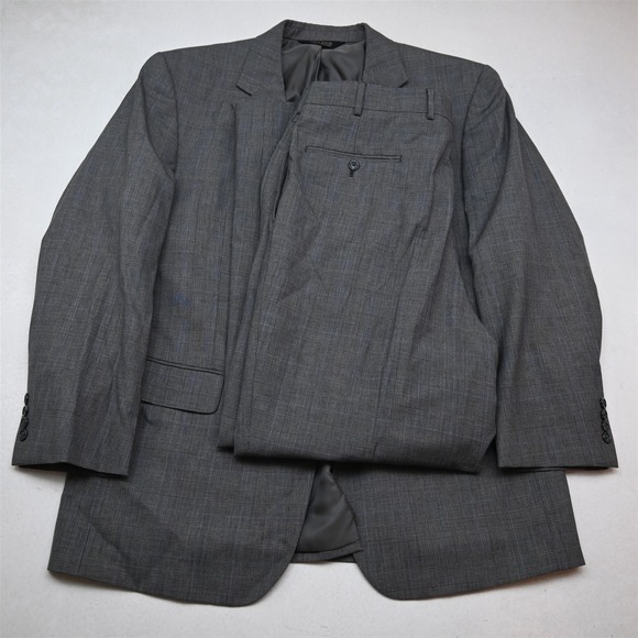 Jos A Bank 44R 38x32 Gray Glenn Check 100% Wool Mens Jacket Pants Suit